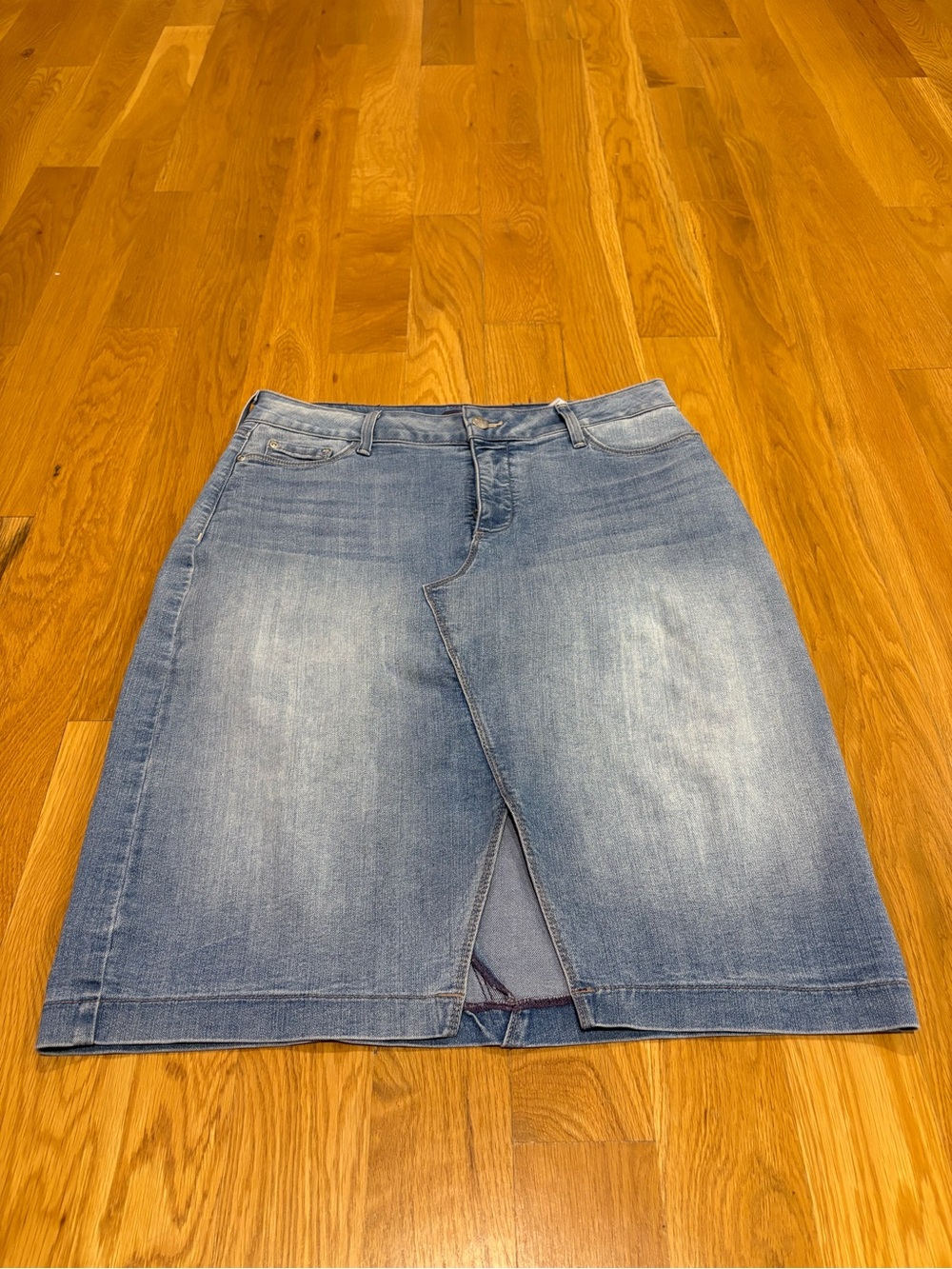 NYDJ Light Blue Denim Knee Length Skirt with Front Slit